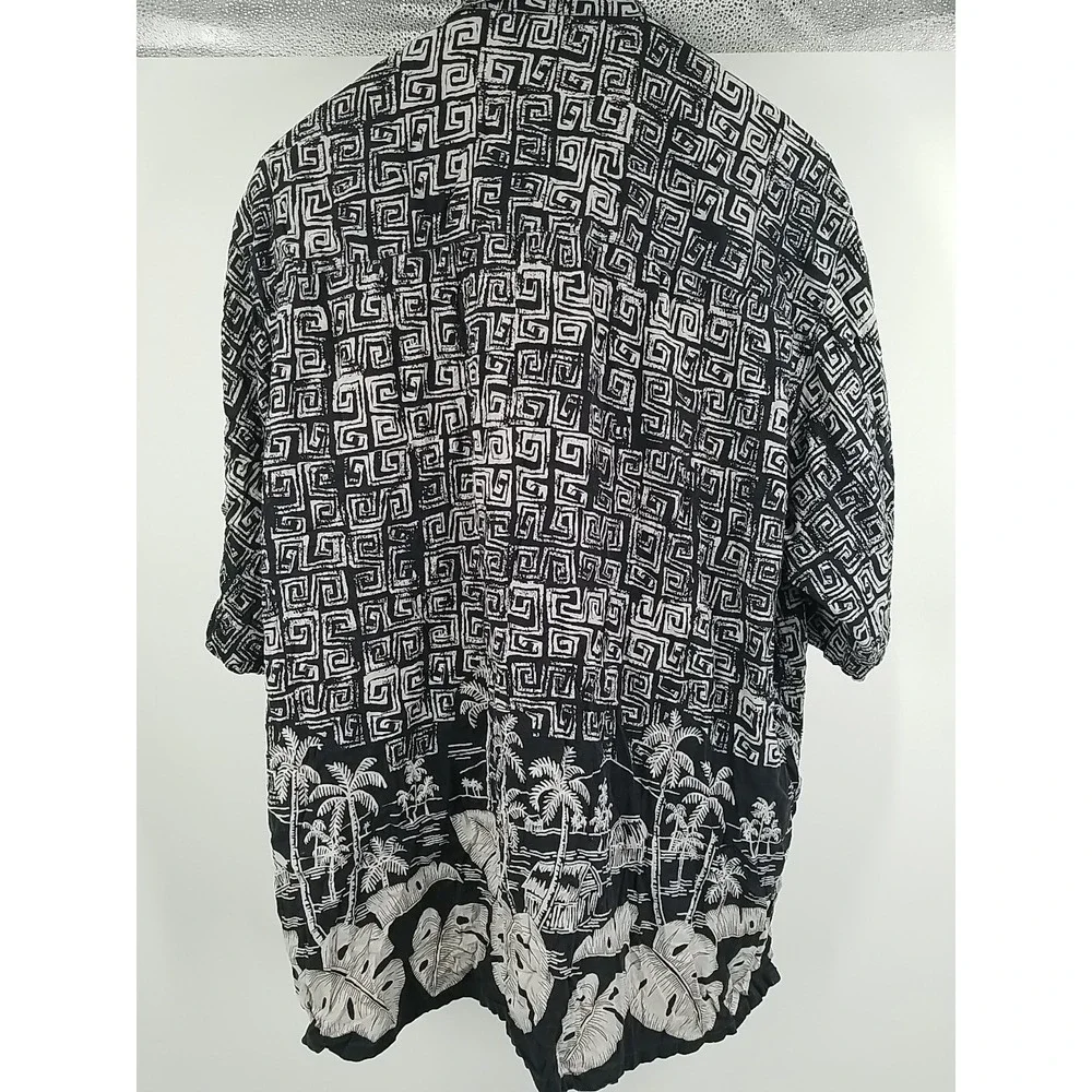 Boca Classics Mens Hawaiian Shirt XL Silk Button‎ Up Black White Tropical Floral